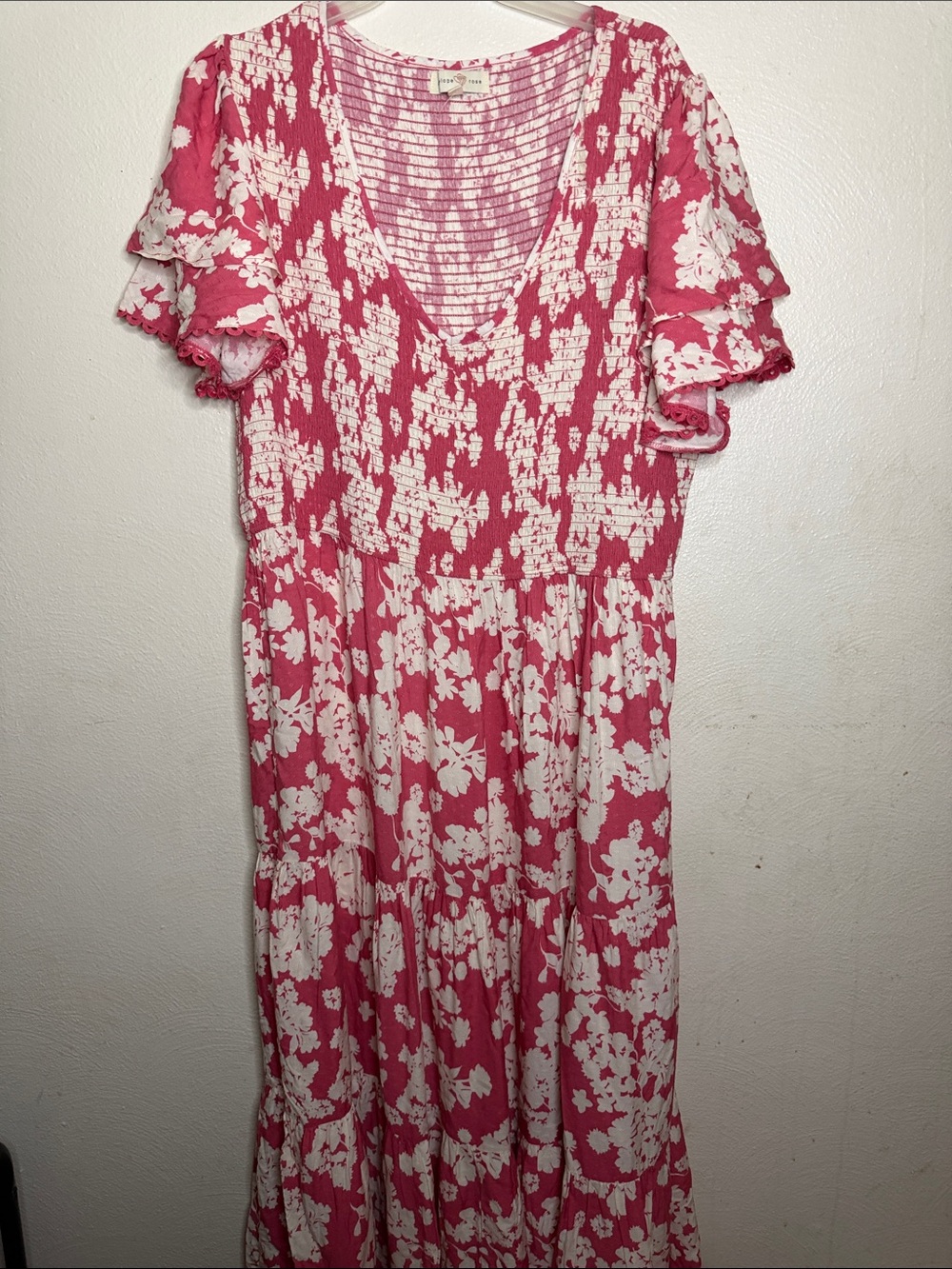 Penelope Rose Pink & White Smocked Maxi Dress